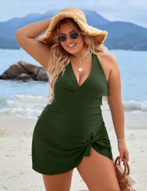 Plus Size Fat Woman Skirt One-piece Swimsuit (Option: Green-2XL)