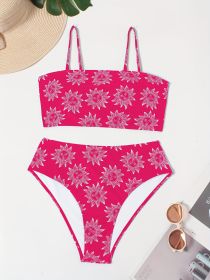 Women's Large-size Bikini Set With Random Prints - Sunflower Pattern - Swimsuit Set For Vacation Style. (Option: Rose red-0XL)