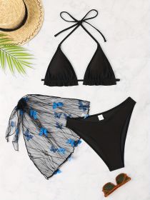Women's Fashion Bikini Set, Sexy Mesh Skirt With Lace Trim, Holiday Style Swimsuit (Option: L-Black)