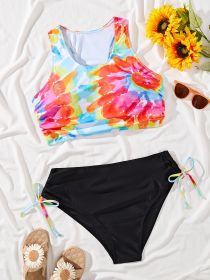 Women's Oversized Bikini Set, Tie-dyed Print, Vest, Sexy Two-piece Set, Holiday Style (Option: Black-5XL)