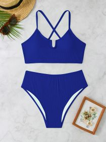 Women's Oversized Solid Color, Exposed Back Lace-up Bikini, Holiday Style Bikini (Option: Royal blue-0XL)