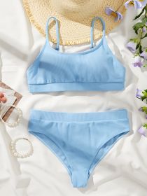 European And American Foreign Trade Swimsuit Women's Solid Color Sexy Bikini Set (Option: Sky blue-S)