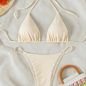 Factory Wholesale Women's Sexy Small Rib Bikini Tie Bikini Set Two Piece Swimsuit Beach Wear (Option: Style8-S)