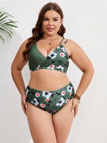 European And American Large Bikini Set, Asymmetric Two-piece Bikini (Option: Military green-5XL)