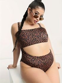 Women's Large-size One-piece Leopard-print Swimsuit With Asymmetrical Design, Beach Style (Option: 5XL-Coffee color)