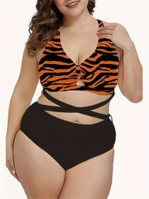 Women's Plus-size Bikini With Crisscross Straps And Zebra Print, Vacation Style. (Option: 1XL-Colour)