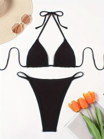 European And American Sexy Solid Color Small Pit Strip Bikini Bikini Holiday Style (Option: Black-XL)