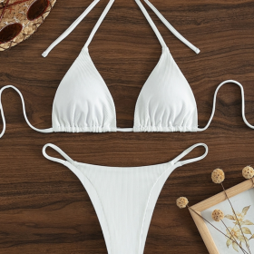 Factory Wholesale Women's Sexy Small Rib Bikini Tie Bikini Set Two Piece Swimsuit Beach Wear (Option: Style10-S)