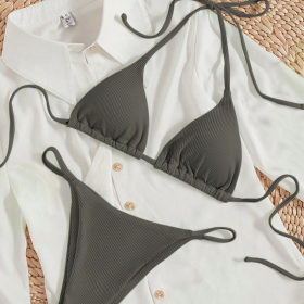 Factory Wholesale Women's Sexy Small Rib Bikini Tie Bikini Set Two Piece Swimsuit Beach Wear (Option: Style13-S)